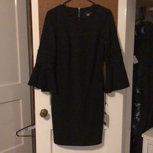 3/4 length bell sleeve black dress